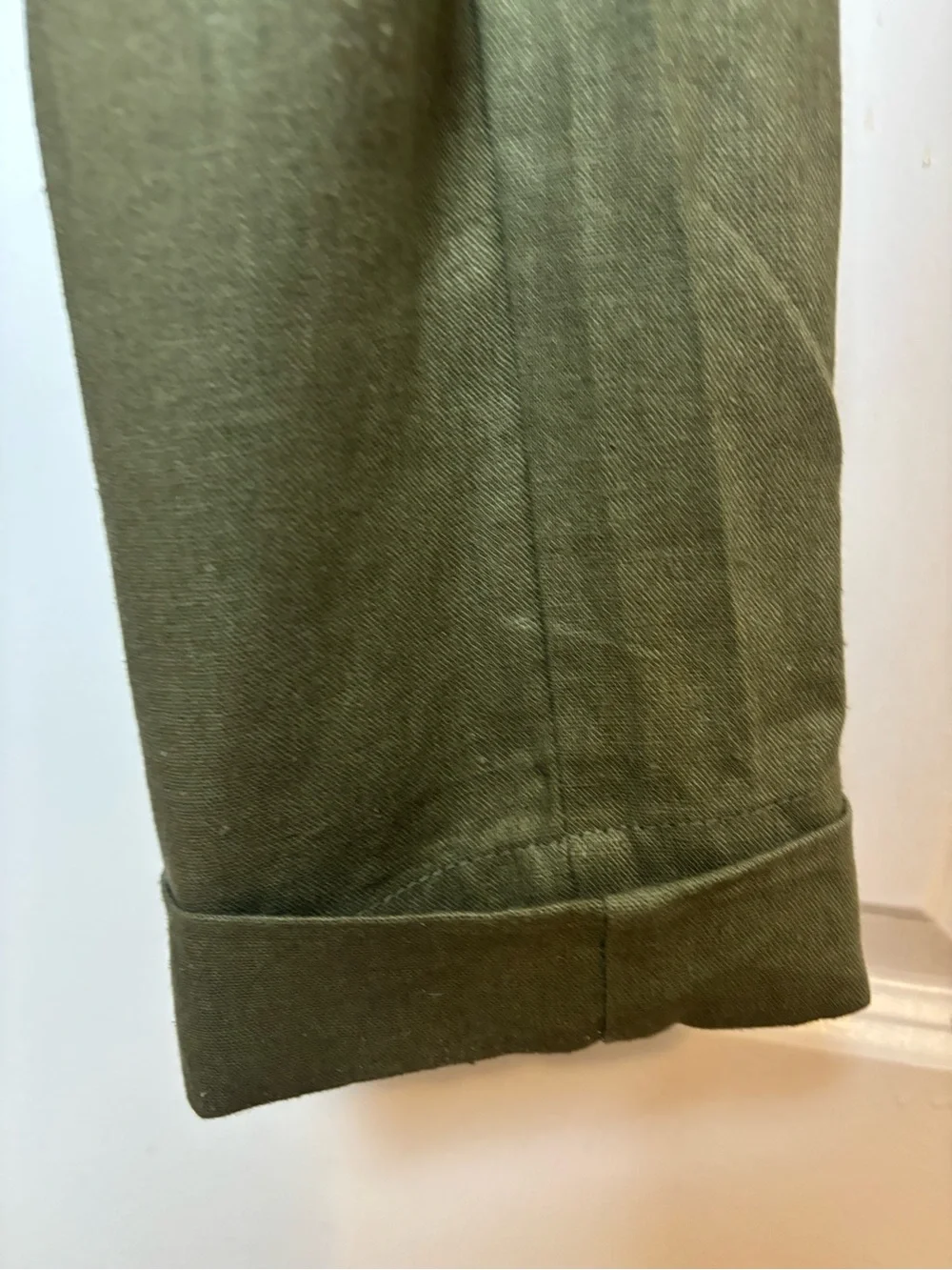 NWT Zara Olive Green Linen Blend Strapless Jumpsuit Belted Cuffed Hem Small